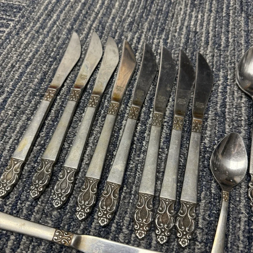 Vtg National Stainless Pierced Olaf Flatware 24 Pc Set Spoons Forks Knives *read